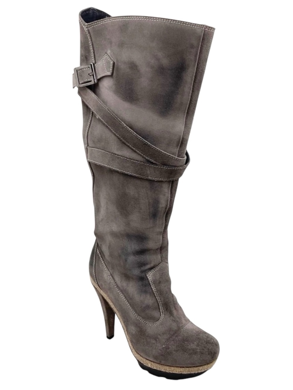 {Charles David} Distressed Suede/Leather Strappy Tall Boots